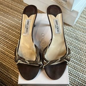 Jimmy Choo Brown silk/suede Napa Rosalie low heel sandal